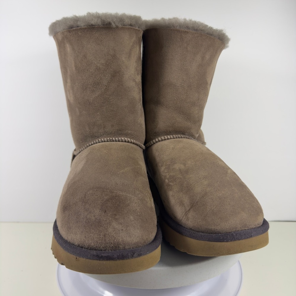 UGG Bailey‎ Bow II Stormy Grey Suede Shearling Boots Women's Size 10 Mid-Calf - Picture 3 of 11